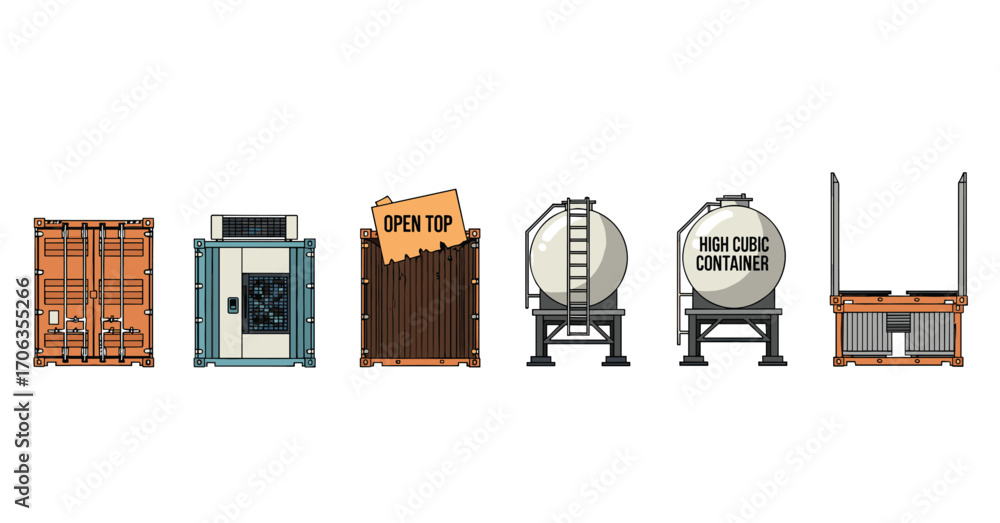 Diverse shipping container types including tank open top and reefer for ...