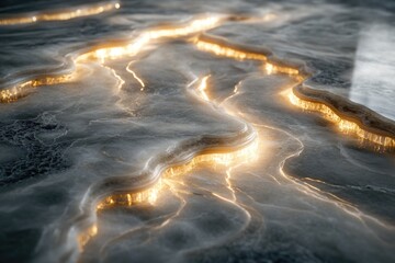 Wall Mural - illuminated cracks in a translucent, gray surface resembling a glowing, abstract landscape.