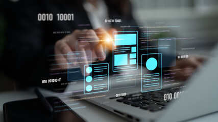UI UX mockup showing application layout, structure, and code interface. UI design defines user flow, UI design improves clarity, UI design enhances experience, and UX design supports logic. Latch