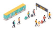 © markusmiller - Isometric airport scene with travelers and luggage
