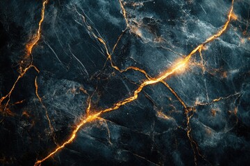 Wall Mural - glowing golden cracks in dark marble texture, creating a dramatic and mystical visual.
