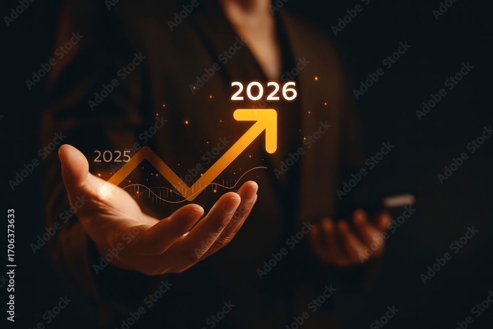 Future business success growth with 2025 to 2026 upward arrow and ...