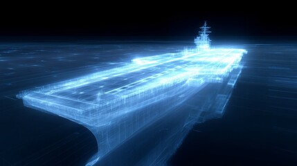 Wall Mural - A stunning visual of a futuristic aircraft carrier rendered in a digital style. This image explores themes of technology and innovation. Perfect for tech and military projects. AI