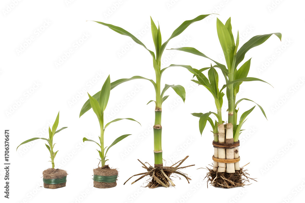 Photo Stock Lucky Bamboo Plant Growth Stages From Seedling to Mature ...