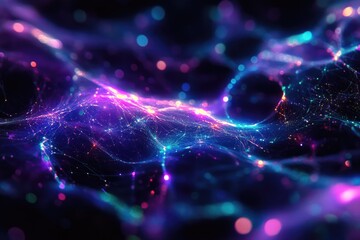 Wall Mural - abstract cosmic landscape with glowing nebulae, interconnected nodes, and vibrant colors.