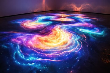 Wall Mural - a mesmerizing floor installation art piece featuring vibrant, swirling colors resembling a cosmic ne