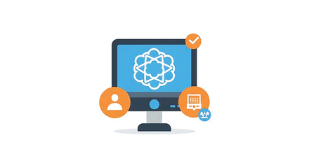 Illustration of a computer monitor with icons representing user profile and application features ai generated