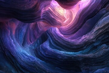 Wall Mural - abstract digital art depicting a vibrant, swirling canyon with purple, pink, and blue hues.