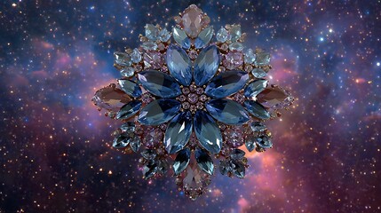 intricate cosmic snowflake fractal blooms amidst vibrant nebula and starry expanse