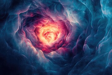 Wall Mural - abstract art depicting a vibrant, swirling tunnel of blue, red, and orange hues, creating a mesmeriz