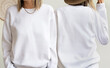 © Gravity Digital - Blank white sweatshirt mock up isolated. Female wear plain hoodie mockup. Woman’s Empty hoody design presentation. White sweat ready for print. White Sweater t shirt template