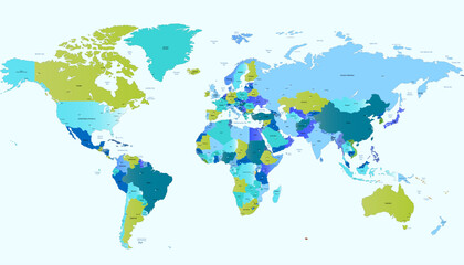  World map. Color modern vector map. Silhouette map.