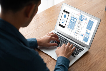 UX UI design process for modish mobile application and website . Creative prototype of wireframe for professional app developer .