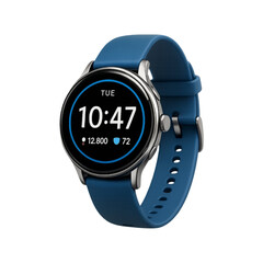 Modern blue smartwatch with digital display isolated on transparent background
