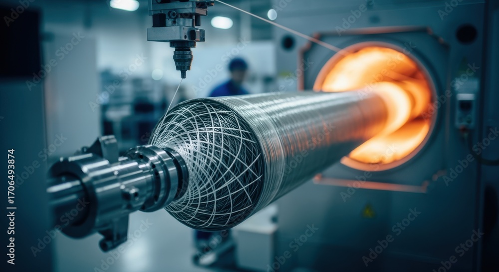 Composite liner production cell featuring synchronized filament winding ...