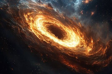Wall Mural - a fiery cosmic vortex swirls in space, a mesmerizing display of celestial energy and intense heat.