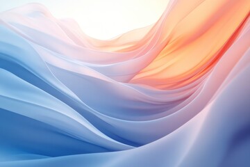 Wall Mural - Abstract image of flowing, translucent fabric in cool blue and warm orange hues.
