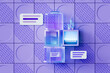© Giada Canu/Stocksy - 3D render of glass cubes with chat icons on purple geometric ti