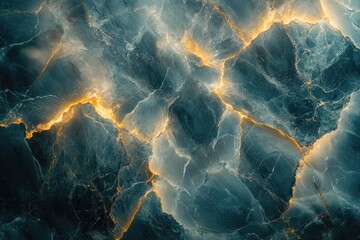 Wall Mural - abstract image of teal and gold marble, resembling a celestial landscape or glowing cracks in stone.