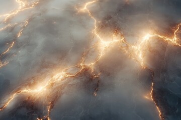 Wall Mural - glowing golden lightning cracks across a dark, smoky, marble-like surface.