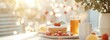© Tamara - Cozy breakfast setting featuring pancakes topped with raspberries and maple syrup in warm morning light