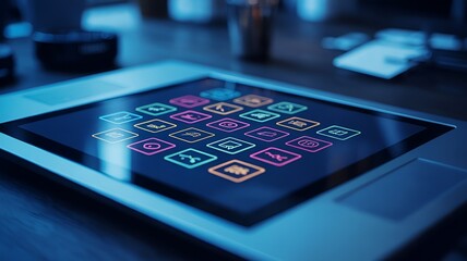 Modern tech device with array of icons.