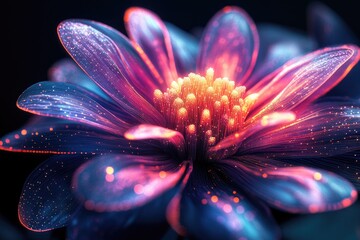 Wall Mural - glowing, vibrant flower with intricate details, digital art.