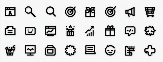Comprehensive Line Icon Collection with UI Elements, Digital Interface Kit for Web Design and Application Development