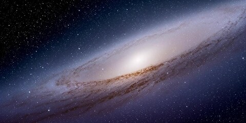 Andromeda galaxy in outer space filled with a star and planets