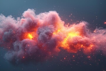 Wall Mural - Fiery pink cloud with orange lights against a dark blue gradient background
