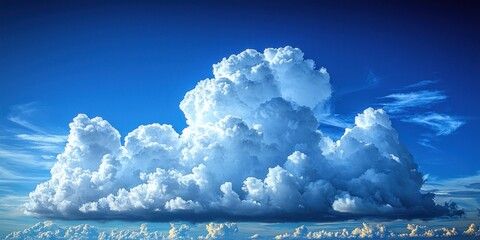 Wall Mural - Large, puffy cloud formation against a vivid, deep blue sky backdrop