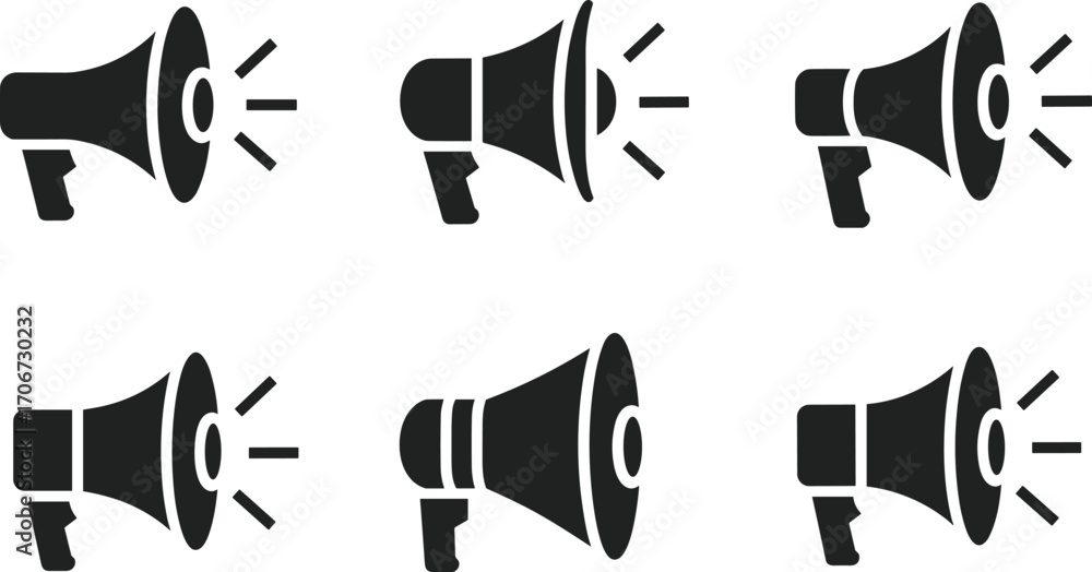 Megaphone loudspeaker icon set illustration, announcement symbol ...