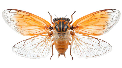 Shot displays cicada with transparent wings isolated on white