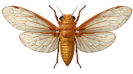 Photographer captures cicada with transparent wings isolated on white