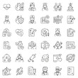 © Pamelahere - A collection of hand-drawn medical icons representing various aspects of healthcare, including doctors, patients, medical equipment, and health symbols.
