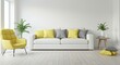 © Marco Mamdouh - Contemporary White Sofa Set with Vibrant Yellow and Sleek Gray Cushions in Light-Filled Space