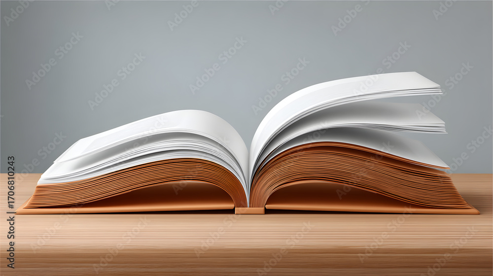 Layed Open Book An open book laying flat, showing detailed pages and text on the wooden ...