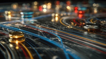 Abstract design of colorful lines and metallic objects