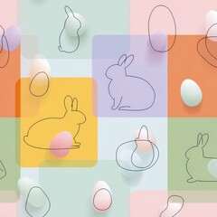 Wall Mural - seamless minimalist easter pattern with bunnies and colorful eggs