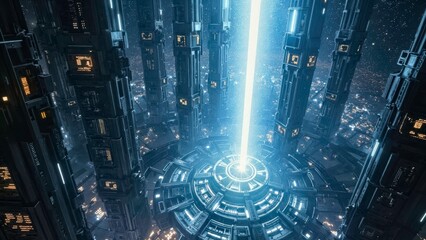 Wall Mural - Technology City Light Pillar Art Image