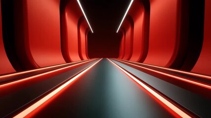 Wall Mural - futuristic corridor and tunnel with glowing red and white lights featuring sleek modern design smoot