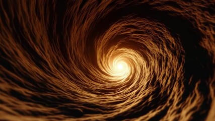 Wall Mural - Glowing spiral tunnel with swirling textured walls illuminated by dynamic light creating mesmerizing abstract vortex pattern full of depth and motion in warm glowing atmosphere