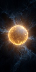 Wall Mural - Bright yellow sun with a black background