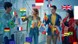© metamorworks - Smiling people of various nationalities lined up with images of national flags