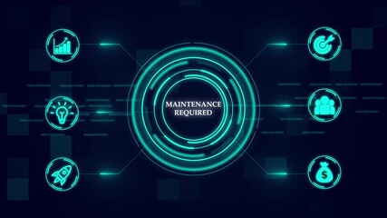 Maintenance Required concept.  futuristic holographic advanced HUD circle platform Business, Technology concept. Business, technology, internet and network concept. Digital technology background.