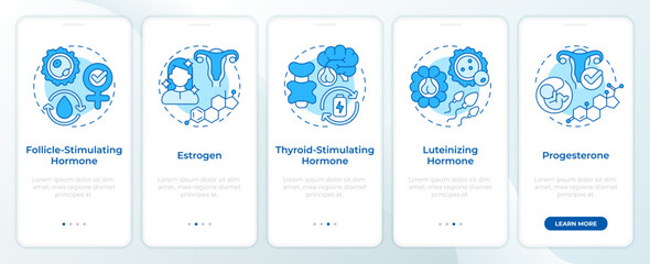 Wall Mural - hormones blue onboarding mobile app screen. women health support. walkthrough 5 steps editable graph