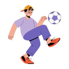 Canvas Print - A flat style illustration showing a person playing football 
