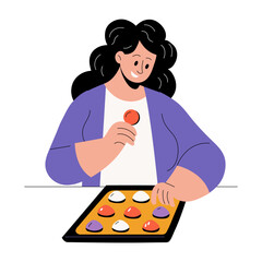 Canvas Print - A flat style illustration showing a person baking 
