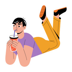Canvas Print - A flat style illustration showing a person drinking juice 
