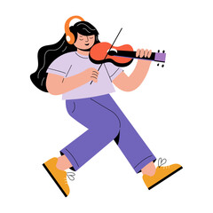 Canvas Print - A flat style illustration showing a person playing guitar 
